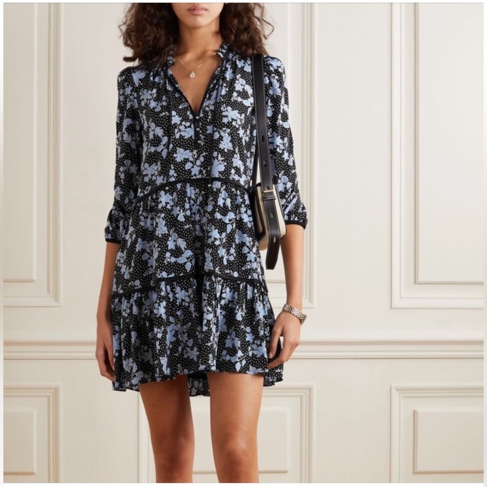 VERONICA BEARD Hawken Black Tiered Floral Dress Sz 10 EUC
